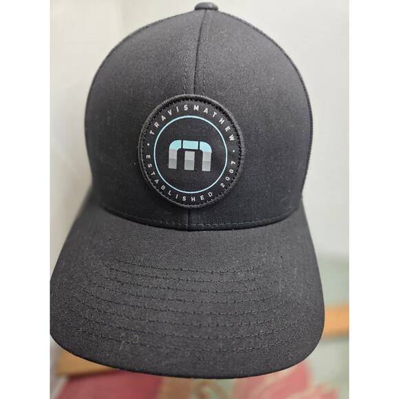 Travis Mathew Golf Patch Trucker Snapback Hat Cap One Size Black Cotton Poly - Picture 1 of 7